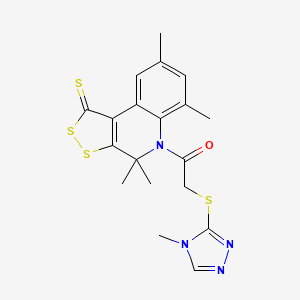 molecular formula C19H20N4OS4 B4549589 2-[(4-METHYL-4H-1,2,4-TRIAZOL-3-YL)SULFANYL]-1-{4,4,6,8-TETRAMETHYL-1-SULFANYLIDENE-1H,4H,5H-[1,2]DITHIOLO[3,4-C]QUINOLIN-5-YL}ETHAN-1-ONE 