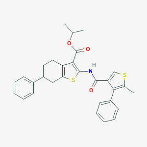 molecular formula C30H29NO3S2 B454964 Isopropyl 2-{[(5-methyl-4-phenyl-3-thienyl)carbonyl]amino}-6-phenyl-4,5,6,7-tetrahydro-1-benzothiophene-3-carboxylate 