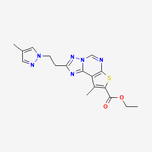 ethyl 9-methyl-2-[2-(4-methyl-1H-pyrazol-1-yl)ethyl]thieno[3,2-e][1,2,4]triazolo[1,5-c]pyrimidine-8-carboxylate