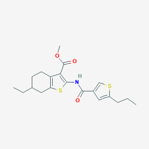 molecular formula C20H25NO3S2 B454967 Methyl 6-ethyl-2-{[(5-propyl-3-thienyl)carbonyl]amino}-4,5,6,7-tetrahydro-1-benzothiophene-3-carboxylate 