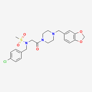 molecular formula C22H26ClN3O5S B4549727 N-(2-{4-[(2H-1,3-BENZODIOXOL-5-YL)METHYL]PIPERAZIN-1-YL}-2-OXOETHYL)-N-[(4-CHLOROPHENYL)METHYL]METHANESULFONAMIDE 