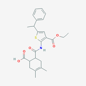6-{[3-(Ethoxycarbonyl)-5-(1-phenylethyl)thiophen-2-yl]carbamoyl}-3,4-dimethylcyclohex-3-ene-1-carboxylic acid