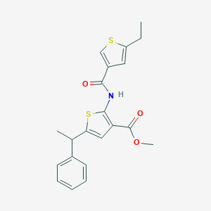 molecular formula C21H21NO3S2 B454993 Methyl 2-{[(5-ethyl-3-thienyl)carbonyl]amino}-5-(1-phenylethyl)-3-thiophenecarboxylate 