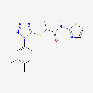 molecular formula C15H16N6OS2 B4549987 2-{[1-(3,4-dimethylphenyl)-1H-tetrazol-5-yl]thio}-N-1,3-thiazol-2-ylpropanamide 