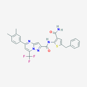 N-(5-benzyl-3-carbamoylthiophen-2-yl)-5-(3,4-dimethylphenyl)-7-(trifluoromethyl)pyrazolo[1,5-a]pyrimidine-2-carboxamide