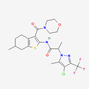 molecular formula C22H26ClF3N4O3S B4550014 2-[4-CHLORO-5-METHYL-3-(TRIFLUOROMETHYL)-1H-PYRAZOL-1-YL]-N~1~-[6-METHYL-3-(MORPHOLINOCARBONYL)-4,5,6,7-TETRAHYDRO-1-BENZOTHIOPHEN-2-YL]PROPANAMIDE 