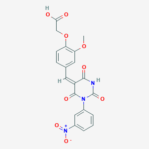 molecular formula C20H15N3O9 B4550038 2-[2-methoxy-4-[(E)-[1-(3-nitrophenyl)-2,4,6-trioxo-1,3-diazinan-5-ylidene]methyl]phenoxy]acetic acid 