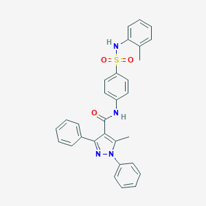 molecular formula C30H26N4O3S B455004 5-methyl-1,3-diphenyl-N-[4-(2-toluidinosulfonyl)phenyl]-1H-pyrazole-4-carboxamide 