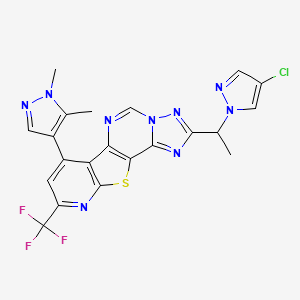 molecular formula C21H15ClF3N9S B4550054 4-[1-(4-chloropyrazol-1-yl)ethyl]-11-(1,5-dimethylpyrazol-4-yl)-13-(trifluoromethyl)-16-thia-3,5,6,8,14-pentazatetracyclo[7.7.0.02,6.010,15]hexadeca-1(9),2,4,7,10(15),11,13-heptaene 