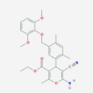 molecular formula C27H30N2O6 B455008 ethyl 6-amino-5-cyano-4-{5-[(2,6-dimethoxyphenoxy)methyl]-2,4-dimethylphenyl}-2-methyl-4H-pyran-3-carboxylate 