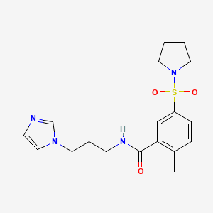 molecular formula C18H24N4O3S B4550120 N-[3-(1H-imidazol-1-yl)propyl]-2-methyl-5-(pyrrolidin-1-ylsulfonyl)benzamide 