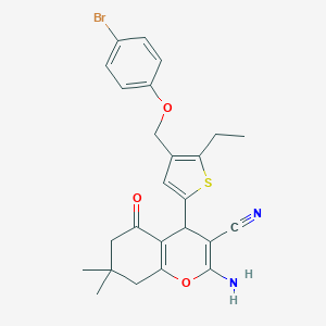 molecular formula C25H25BrN2O3S B455013 2-amino-4-{4-[(4-bromophenoxy)methyl]-5-ethyl-2-thienyl}-7,7-dimethyl-5-oxo-5,6,7,8-tetrahydro-4H-chromene-3-carbonitrile 