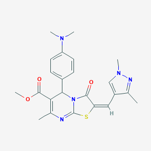 molecular formula C23H25N5O3S B455024 methyl (2E)-5-[4-(dimethylamino)phenyl]-2-[(1,3-dimethyl-1H-pyrazol-4-yl)methylidene]-7-methyl-3-oxo-2,3-dihydro-5H-[1,3]thiazolo[3,2-a]pyrimidine-6-carboxylate 