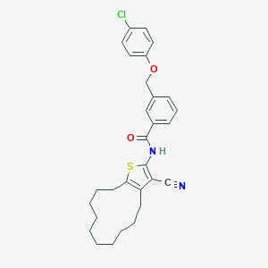 molecular formula C29H31ClN2O2S B455034 3-[(4-chlorophenoxy)methyl]-N-(3-cyano-4,5,6,7,8,9,10,11,12,13-decahydrocyclododeca[b]thiophen-2-yl)benzamide 