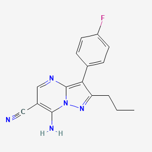 molecular formula C16H14FN5 B4550346 7-amino-3-(4-fluorophenyl)-2-propylpyrazolo[1,5-a]pyrimidine-6-carbonitrile 