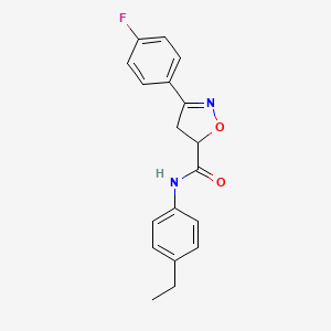 molecular formula C18H17FN2O2 B4550354 N-(4-ethylphenyl)-3-(4-fluorophenyl)-4,5-dihydro-5-isoxazolecarboxamide 