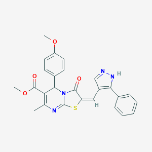 methyl (2E)-5-(4-methoxyphenyl)-7-methyl-3-oxo-2-[(3-phenyl-1H-pyrazol-4-yl)methylidene]-2,3-dihydro-5H-[1,3]thiazolo[3,2-a]pyrimidine-6-carboxylate