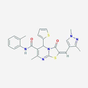(E)-2-((1,3-dimethyl-1H-pyrazol-4-yl)methylene)-7-methyl-3-oxo-5-(thiophen-2-yl)-N-(o-tolyl)-3,5-dihydro-2H-thiazolo[3,2-a]pyrimidine-6-carboxamide