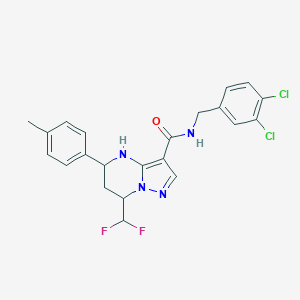 molecular formula C22H20Cl2F2N4O B455052 N-(3,4-dichlorobenzyl)-7-(difluoromethyl)-5-(4-methylphenyl)-4,5,6,7-tetrahydropyrazolo[1,5-a]pyrimidine-3-carboxamide 