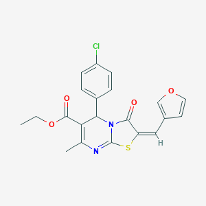 molecular formula C21H17ClN2O4S B455053 (E)-乙基 5-(4-氯苯基)-2-(呋喃-3-基亚甲基)-7-甲基-3-氧代-3,5-二氢-2H-噻唑并[3,2-a]嘧啶-6-羧酸酯 CAS No. 512810-82-1