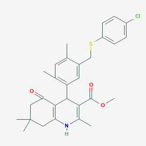 molecular formula C29H32ClNO3S B455056 Methyl 4-(5-{[(4-chlorophenyl)sulfanyl]methyl}-2,4-dimethylphenyl)-2,7,7-trimethyl-5-oxo-1,4,5,6,7,8-hexahydro-3-quinolinecarboxylate 