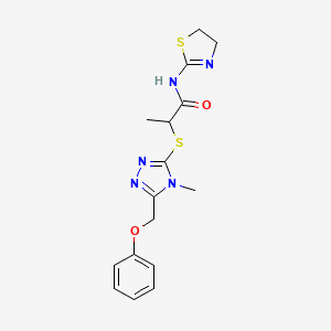 molecular formula C16H19N5O2S2 B4550595 N-(4,5-dihydro-1,3-thiazol-2-yl)-2-{[4-methyl-5-(phenoxymethyl)-4H-1,2,4-triazol-3-yl]sulfanyl}propanamide 