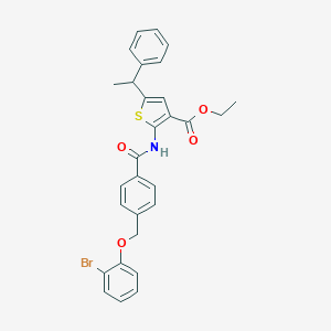 molecular formula C29H26BrNO4S B455061 Ethyl 2-({4-[(2-bromophenoxy)methyl]benzoyl}amino)-5-(1-phenylethyl)-3-thiophenecarboxylate 