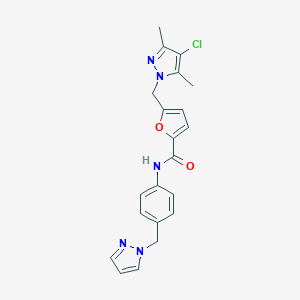 molecular formula C21H20ClN5O2 B455062 5-[(4-chloro-3,5-dimethyl-1H-pyrazol-1-yl)methyl]-N-[4-(1H-pyrazol-1-ylmethyl)phenyl]-2-furamide 