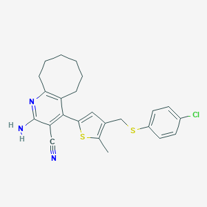 molecular formula C24H24ClN3S2 B455064 2-Amino-4-(4-{[(4-chlorophenyl)sulfanyl]methyl}-5-methylthiophen-2-yl)-5,6,7,8,9,10-hexahydrocycloocta[b]pyridine-3-carbonitrile 