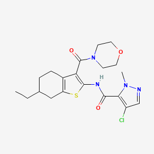 molecular formula C20H25ClN4O3S B4550842 4-chloro-N-[6-ethyl-3-(morpholin-4-ylcarbonyl)-4,5,6,7-tetrahydro-1-benzothiophen-2-yl]-1-methyl-1H-pyrazole-5-carboxamide 