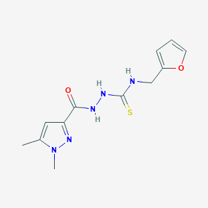 molecular formula C12H15N5O2S B455086 2-[(1,5-dimethyl-1H-pyrazol-3-yl)carbonyl]-N-(2-furylmethyl)hydrazinecarbothioamide 