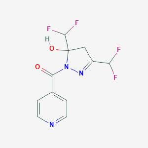 molecular formula C11H9F4N3O2 B455087 3,5-bis(difluoromethyl)-1-isonicotinoyl-4,5-dihydro-1H-pyrazol-5-ol 