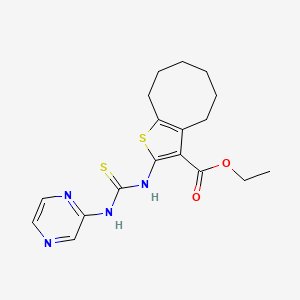 molecular formula C18H22N4O2S2 B4550878 ethyl 2-{[(2-pyrazinylamino)carbonothioyl]amino}-4,5,6,7,8,9-hexahydrocycloocta[b]thiophene-3-carboxylate 