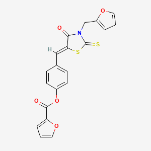 molecular formula C20H13NO5S2 B4550918 [4-[(Z)-[3-(furan-2-ylmethyl)-4-oxo-2-sulfanylidene-1,3-thiazolidin-5-ylidene]methyl]phenyl] furan-2-carboxylate 