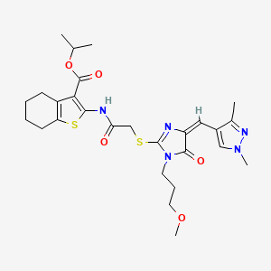 molecular formula C27H35N5O5S2 B4550920 ISOPROPYL 2-[(2-{[4-[(E)-1-(1,3-DIMETHYL-1H-PYRAZOL-4-YL)METHYLIDENE]-1-(3-METHOXYPROPYL)-5-OXO-4,5-DIHYDRO-1H-IMIDAZOL-2-YL]SULFANYL}ACETYL)AMINO]-4,5,6,7-TETRAHYDRO-1-BENZOTHIOPHENE-3-CARBOXYLATE 