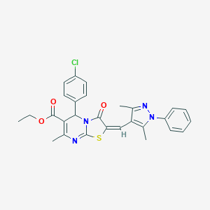 ethyl 5-(4-chlorophenyl)-2-[(3,5-dimethyl-1-phenyl-1H-pyrazol-4-yl)methylene]-7-methyl-3-oxo-2,3-dihydro-5H-[1,3]thiazolo[3,2-a]pyrimidine-6-carboxylate