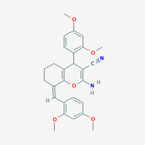 molecular formula C27H28N2O5 B455095 2-amino-8-(2,4-dimethoxybenzylidene)-4-(2,4-dimethoxyphenyl)-5,6,7,8-tetrahydro-4H-chromene-3-carbonitrile 