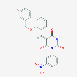 molecular formula C24H16FN3O6 B4550963 (5E)-5-[[2-[(3-fluorophenyl)methoxy]phenyl]methylidene]-1-(3-nitrophenyl)-1,3-diazinane-2,4,6-trione 