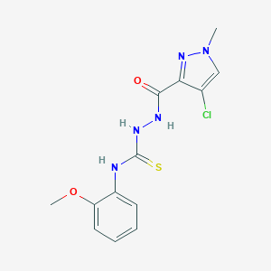molecular formula C13H14ClN5O2S B455103 2-[(4-chloro-1-methyl-1H-pyrazol-3-yl)carbonyl]-N-(2-methoxyphenyl)hydrazinecarbothioamide 