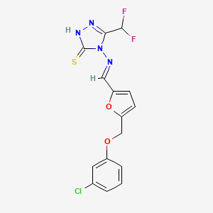 molecular formula C15H11ClF2N4O2S B4551182 4-[((E)-1-{5-[(3-CHLOROPHENOXY)METHYL]-2-FURYL}METHYLIDENE)AMINO]-5-(DIFLUOROMETHYL)-4H-1,2,4-TRIAZOL-3-YLHYDROSULFIDE 