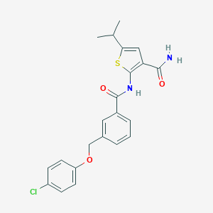 molecular formula C22H21ClN2O3S B455129 2-({3-[(4-Chlorophenoxy)methyl]benzoyl}amino)-5-isopropyl-3-thiophenecarboxamide 