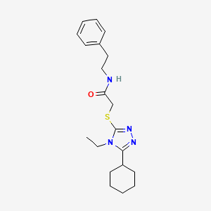 molecular formula C20H28N4OS B4551306 2-[(5-cyclohexyl-4-ethyl-4H-1,2,4-triazol-3-yl)sulfanyl]-N-(2-phenylethyl)acetamide 