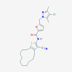 5-[(4-chloro-3,5-dimethyl-1H-pyrazol-1-yl)methyl]-N-(3-cyano-4,5,6,7,8,9,10,11,12,13-decahydrocyclododeca[b]thiophen-2-yl)furan-2-carboxamide