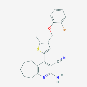 molecular formula C23H22BrN3OS B455142 2-amino-4-{4-[(2-bromophenoxy)methyl]-5-methyl-2-thienyl}-6,7,8,9-tetrahydro-5H-cyclohepta[b]pyridine-3-carbonitrile 