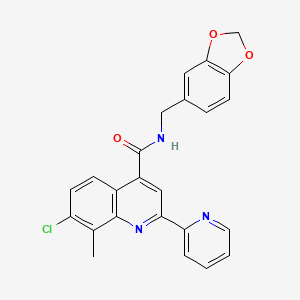 molecular formula C24H18ClN3O3 B4551496 N-[(2H-13-BENZODIOXOL-5-YL)METHYL]-7-CHLORO-8-METHYL-2-(PYRIDIN-2-YL)QUINOLINE-4-CARBOXAMIDE 