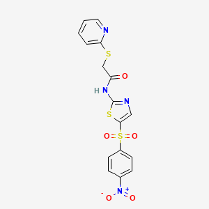 molecular formula C16H12N4O5S3 B4551510 N-[5-(4-nitrobenzenesulfonyl)-1,3-thiazol-2-yl]-2-(pyridin-2-ylsulfanyl)acetamide 