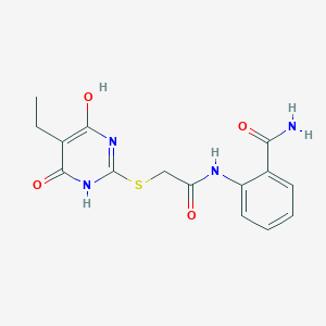 molecular formula C15H16N4O4S B4551609 2-({2-[(5-ETHYL-4-HYDROXY-6-OXO-1,6-DIHYDRO-2-PYRIMIDINYL)SULFANYL]ACETYL}AMINO)BENZAMIDE 