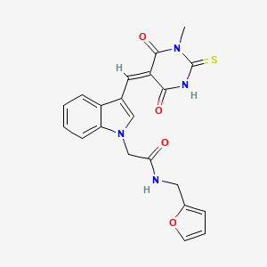 N-(furan-2-ylmethyl)-2-[3-[(E)-(1-methyl-4,6-dioxo-2-sulfanylidene-1,3-diazinan-5-ylidene)methyl]indol-1-yl]acetamide