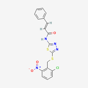 molecular formula C18H13ClN4O3S2 B4551712 N-{5-[(2-chloro-6-nitrobenzyl)thio]-1,3,4-thiadiazol-2-yl}-3-phenylacrylamide 