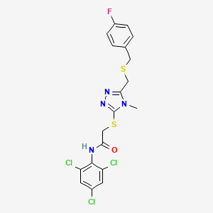 2-[[5-[(4-fluorophenyl)methylsulfanylmethyl]-4-methyl-1,2,4-triazol-3-yl]sulfanyl]-N-(2,4,6-trichlorophenyl)acetamide